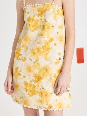 Zimmermann Yellow Floral Shell-Trim Mini Dress